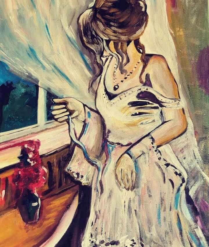 Kristina Anastasia Altrova akrüülmaal "Naine akna juures"