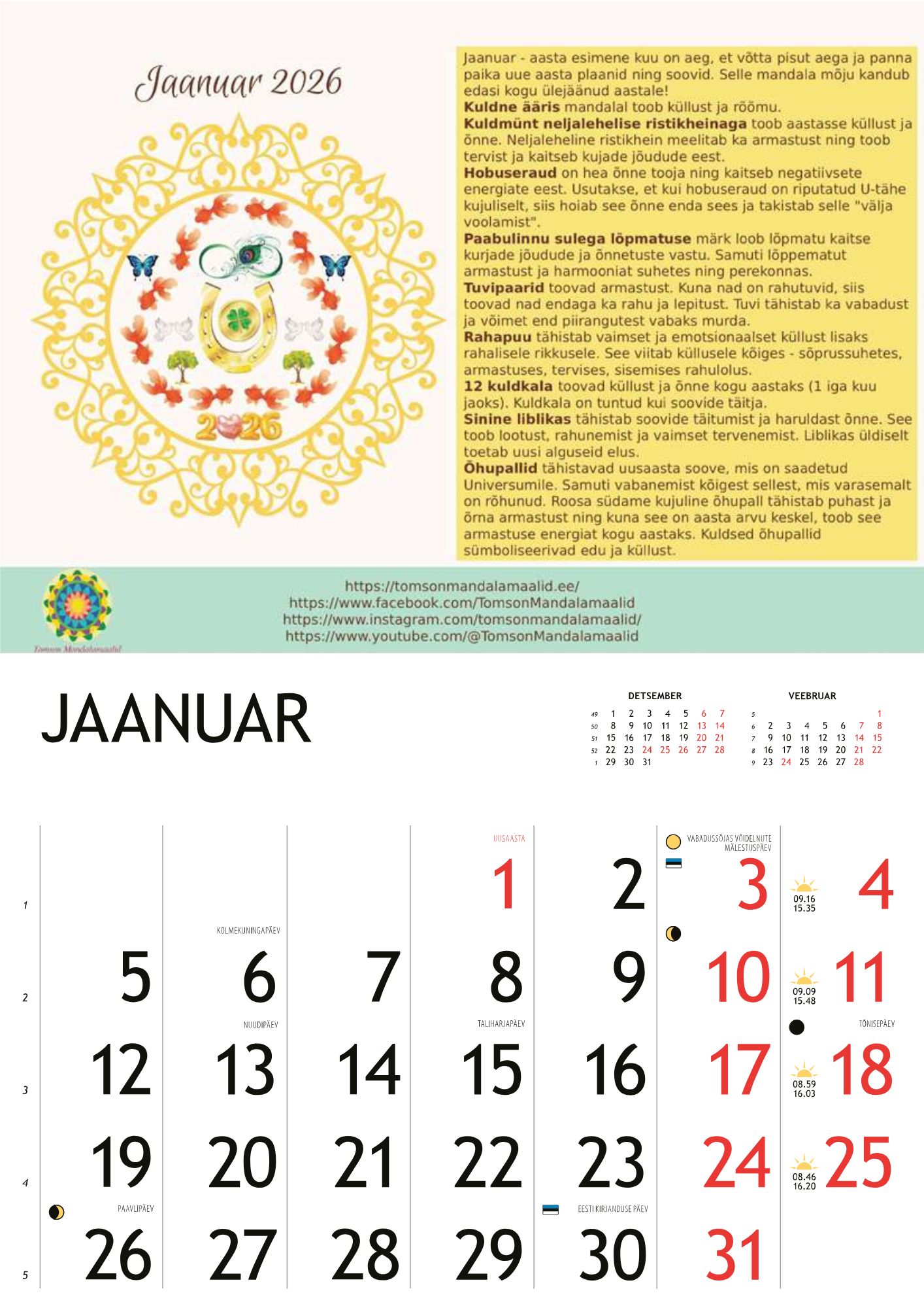 Mandala kalender 2026 jaanuar