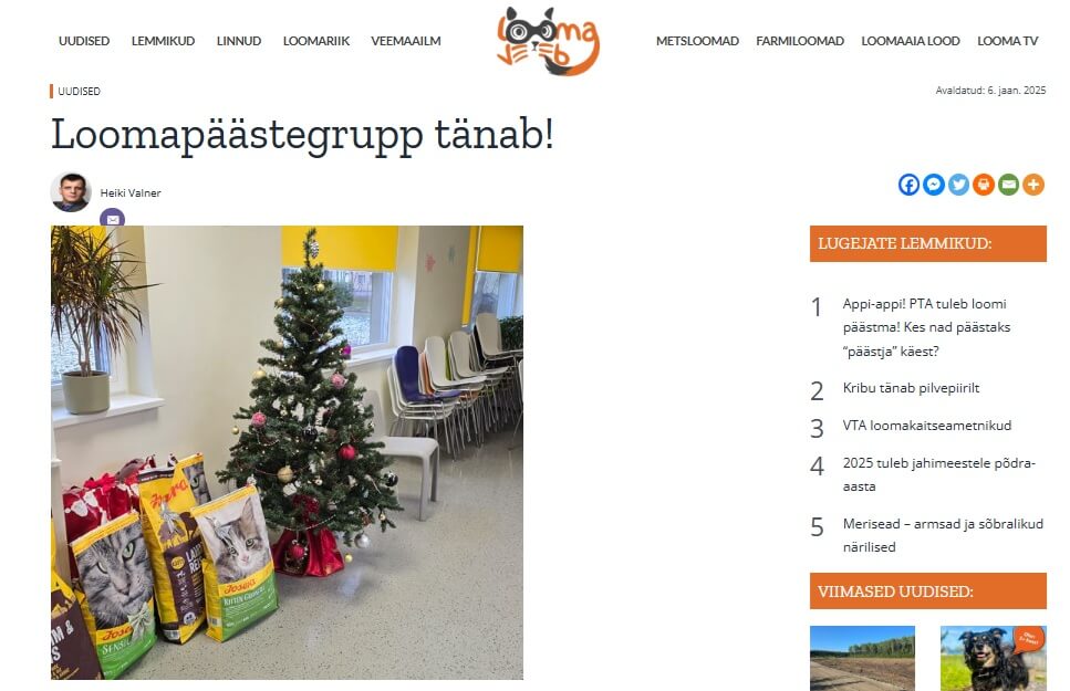 Loomapäästegrupp tänab 2024 aasta lõpu oksjoni eest